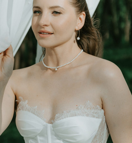 Colier cu perle din argint placat cu aur  -  White Tear [2]