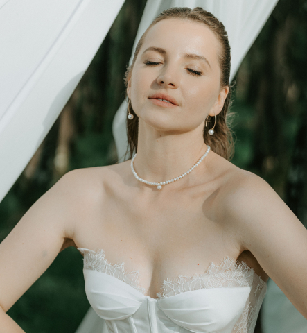 Colier cu perle din argint placat cu aur  -  White Tear [1]