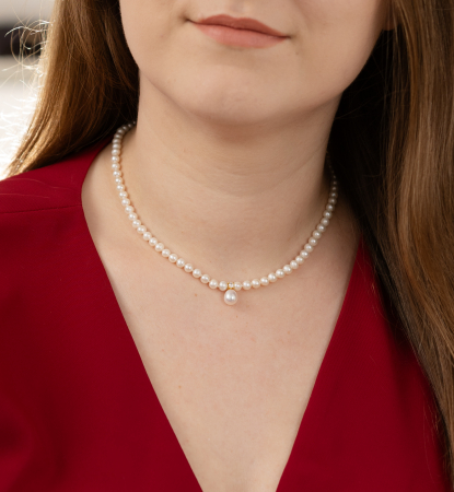 Colier cu perle din argint placat cu aur  -  White Tear [1]