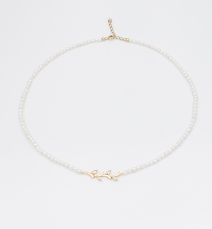 Bijuterii cu perle - Colier de perle din argint placat cu aur  - Golden Leaf