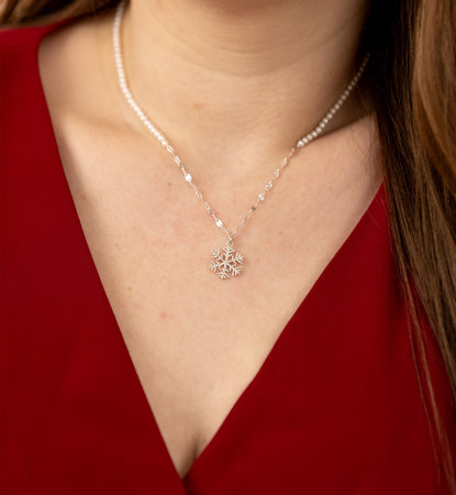 Coliere din argint si Perle Naturale - Colier din argint cu perle de cultura  - Fulg de nea