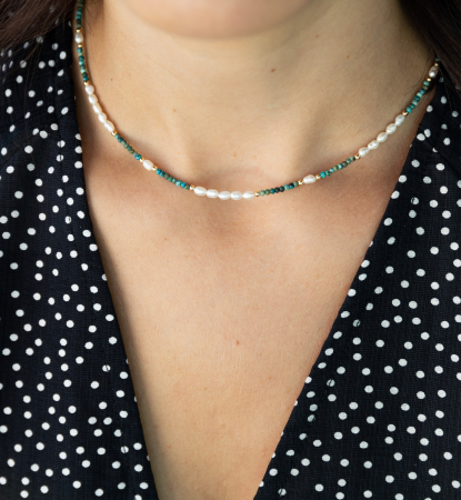 Colier din argint placat cu aur cu perle naturale si turcoaz [1]