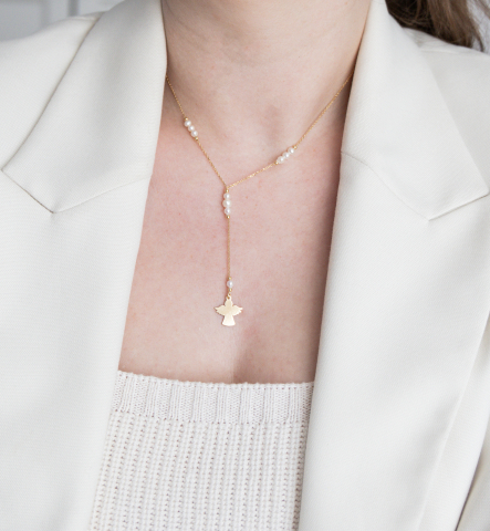Bijuterii cu perle - Colier din argint placat cu aur si perle naturale - Angel Pearl