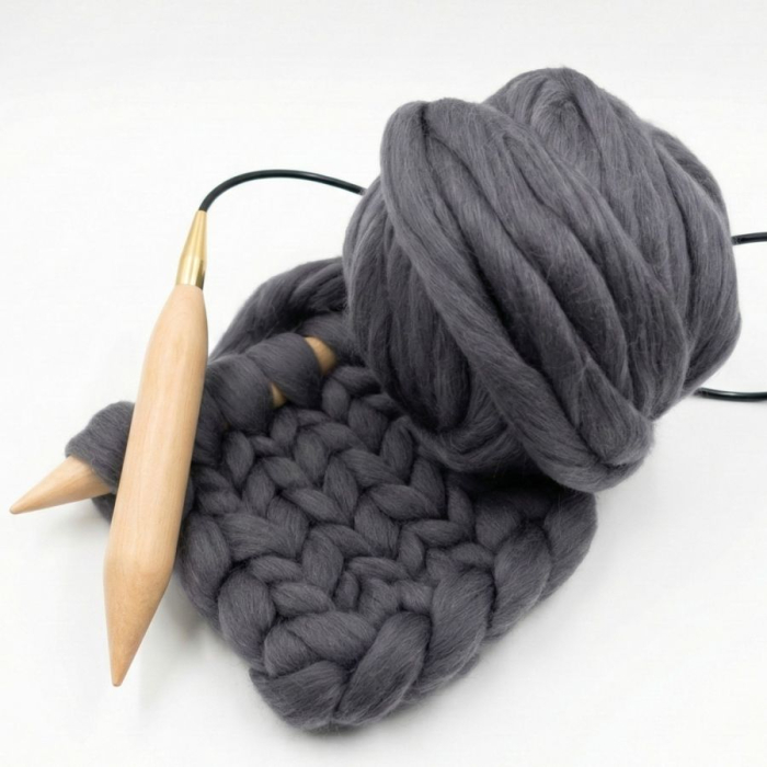 Fir pentru tricotat foarte gros, merinos, gri închis, 500 gr. [1]