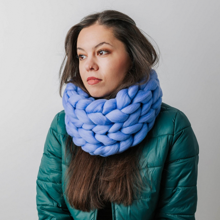 Fular din fir gigant, lana merinos, albastru [2]