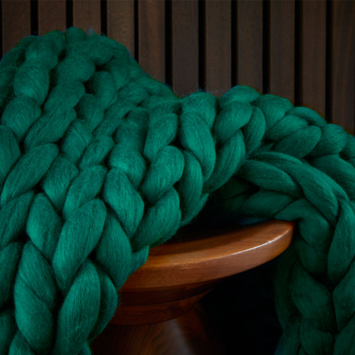Patura tricotata giganta, tricotata manual din lana merino, smarald [2]