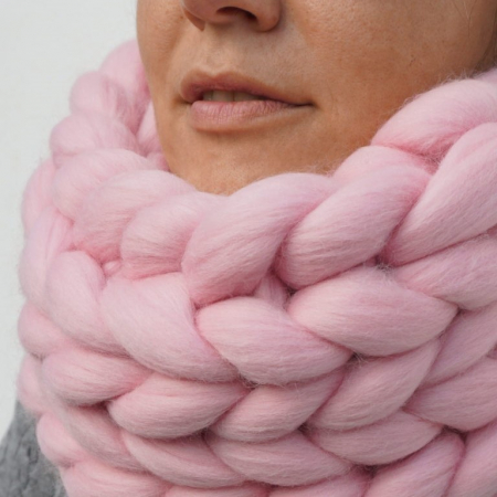 Accesorii - Fular din fir gigant, lana merinos, roz