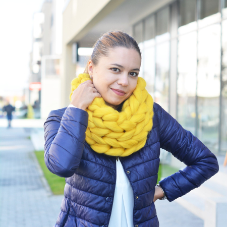 Fulare - Fular din fir gigant merinos, lana naturala, galben