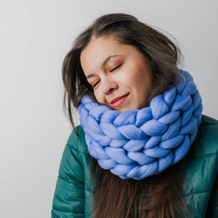 Accesorii - Fular din fir gigant, lana merinos, albastru