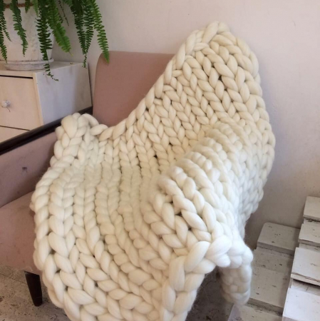 Patura tricotata foarte groasa din lana naturala merinos, ivory alb [1]