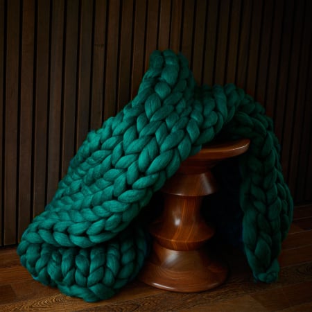 Pături - Patura tricotata giganta, tricotata manual din lana merino, smarald