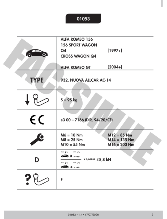 Cârlig de remorcare Umbra Rimorchi pentru Alfa Romeo 156 Sedan (1997 - 2006) - 01053/F [3]