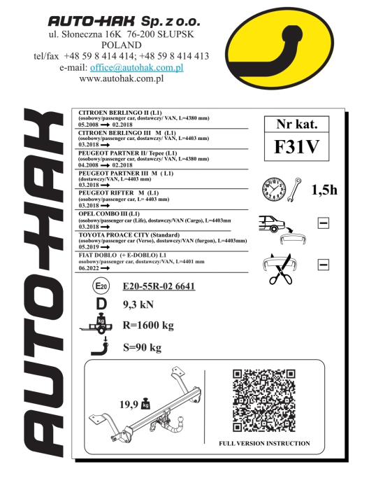 Cârlig de remorcare Auto-Hak Demontabil Vertical cu Cheie pentru Fiat Doblo Van L1 (+E-DOBLO) (2022 - Prezent) [4]