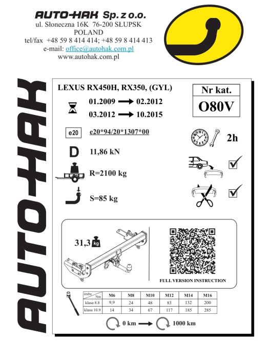 Cârlig remorcare demontabil vertical Auto-Hak O 80V pentru Lexus RX (2009-2015) – karmaster.ro [9]