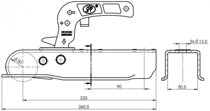 Cupla remorca 1300 kg pentru ax patrat 50 mm. SPP ZSK-1300H [2]