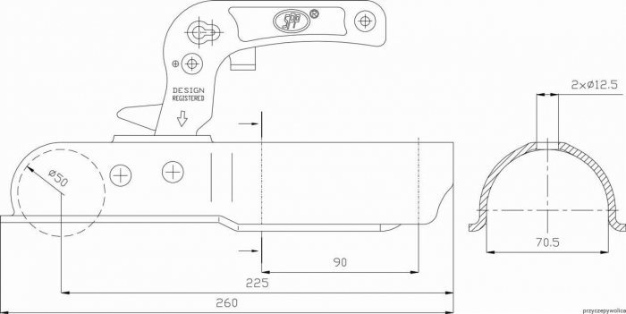 Cupla remorca 1300 kg pentru ax patrat 70 mm. SPP ZSK-1300J [2]