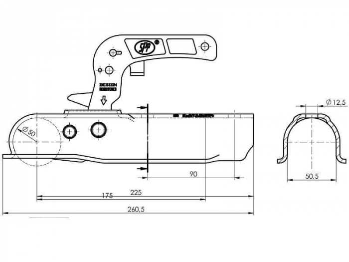Cupla remorca 1300 kg pentru ax rotund 50 mm. SPP ZSK-1300C [2]