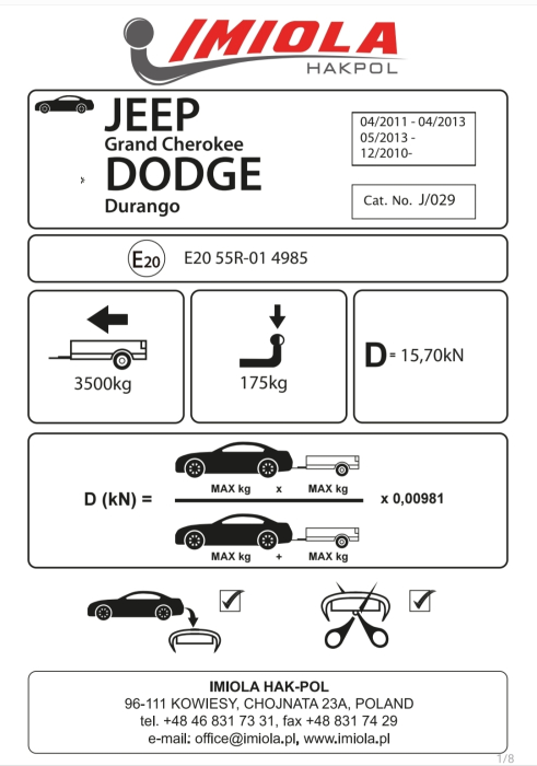 Cârlig Remorcare Semidemontabil Dodge Durango SUV (2011+) Hakpol J/029 [2]