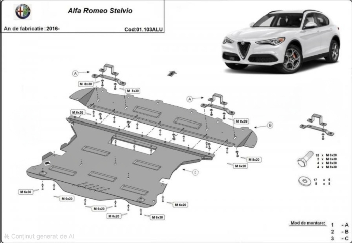 Scut aluminiu motor Alfa Romeo Stelvio 2016 - prezent model 1 [1]