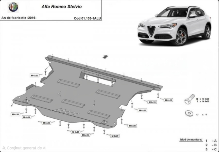 Scut aluminiu motor Alfa Romeo Stelvio 2016 - prezent model 2 [1]