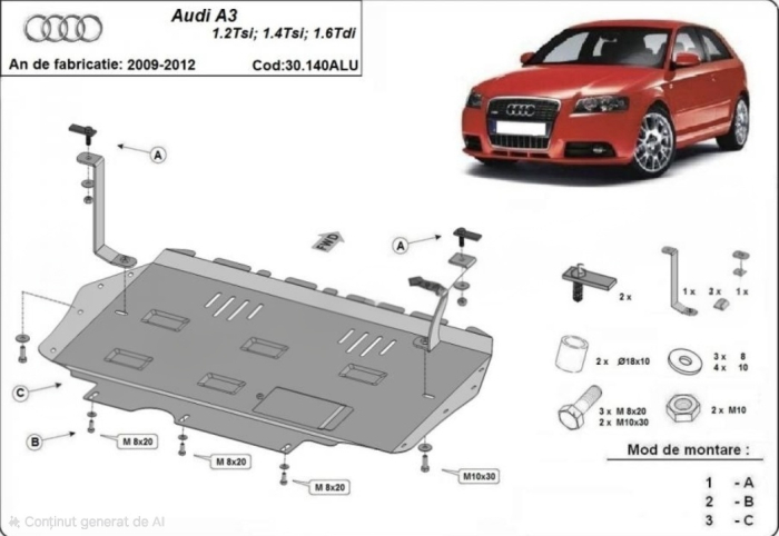 Scut aluminiu motor Audi A3 fabr 2008-2012 (1.2 tsi, 1.4 tsi, 1.6 tdi) [1]