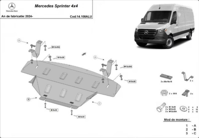 Scut protectie integrala aluminiu 3mm Karmaster compatibil Mercedes Sprinter 4x4 2024+ motor cutie radiator 14.108ALU [1]