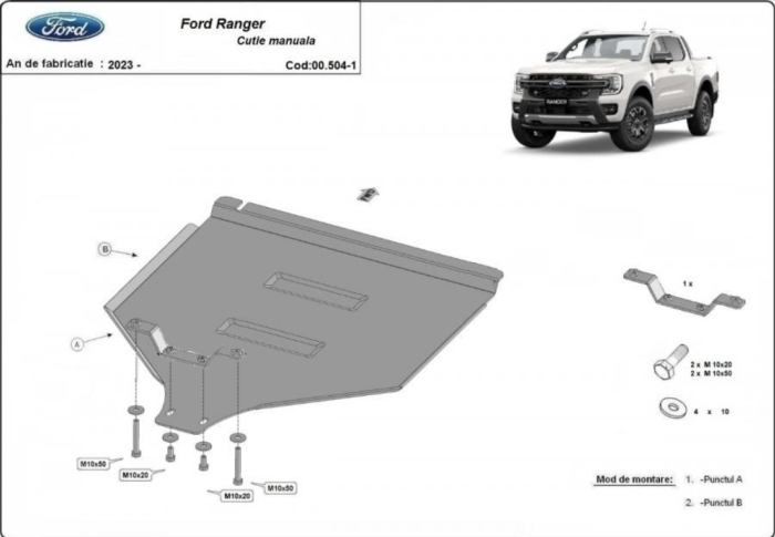 Scut metalic cutie de viteze manuala Ford Ranger 2023 - prezent [1]