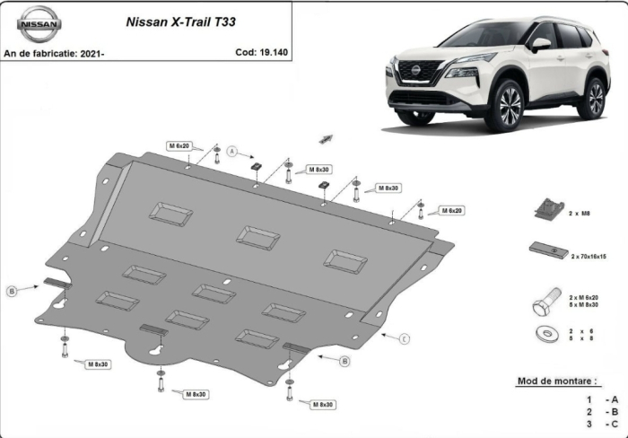 Scut motor metalic Nissan X-Trail T33 2021-2025 Karmaster, otel 2mm, protectie motor, cutie viteze, radiator, cod 19.140 [1]