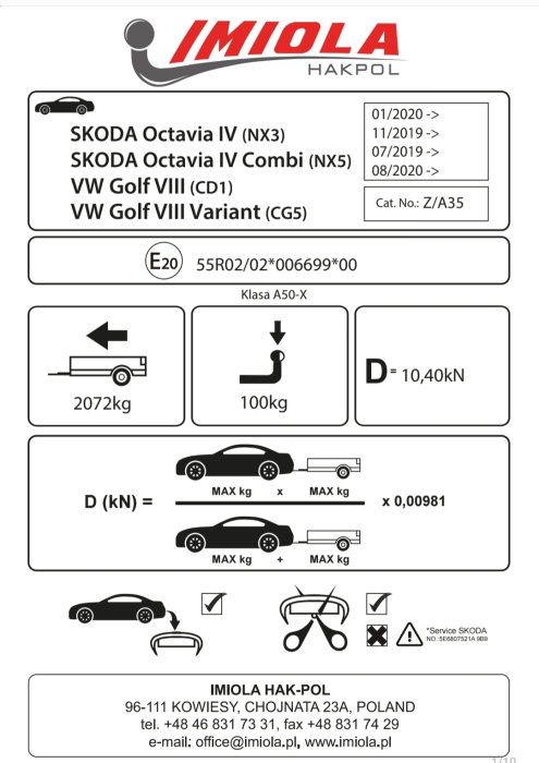 Cârlig Remorcare Demontabil Vertical cu Cheie VW Golf VIII (2019+) Hakpol Z/A35 [7]