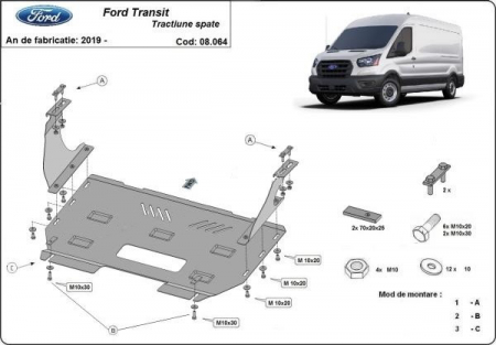 Scut motor Ford - Scut motor metalic Ford Transit tractiune spate dupa 2019
