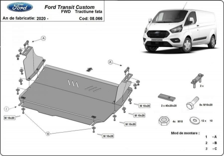 Scut motor Ford - Scut motor metalic Ford Transit Custom tractiune fata dupa 2020