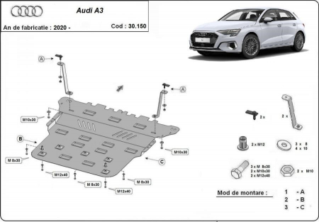 Scut motor Audi A3 - Scut motor metalic Audi A3 fabricat dupa 2020