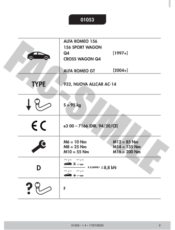 Cârlig de remorcare Umbra Rimorchi pentru Alfa Romeo 156 Sedan (1997 - 2006) - 01053/F [2]