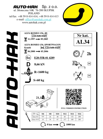 Cârlig de remorcare Auto-Hak pentru Alfa Romeo 156 Sportwagon / Combi (2000 - 2006) - AL 34 [5]