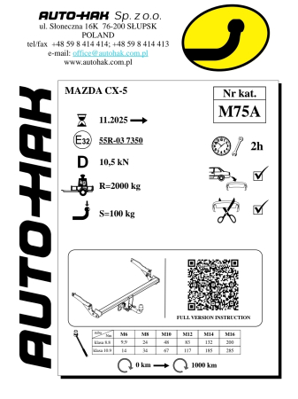 Cârlig remorcare demontabil orizontal Auto-Hak M 75A pentru Mazda CX-5 (după 11.2025) – karmaster.ro [1]
