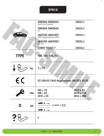 Cârlig de remorcare Umbra Rimorchi Demontabil Automat pentru Omoda 5 Hybrid SUV (2025 - Prezent) [2]