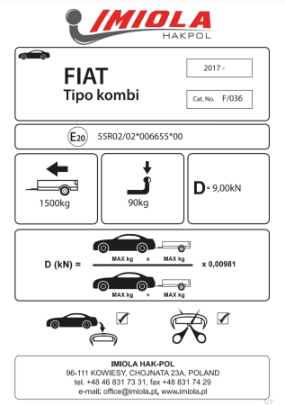 Cârlig Remorcare Semidemontabil Fiat Tipo Combi/Break (2017+) Hakpol F/036 [1]