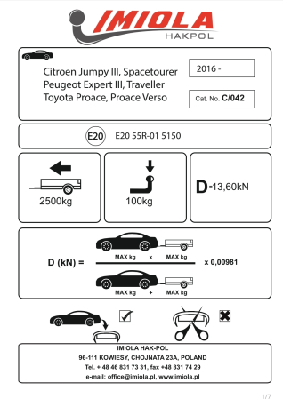 Cârlig Remorcare Semidemontabil Peugeot Expert VAN (2016+) Hakpol C/042 [1]