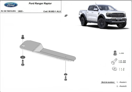 Scut motor Ford Ranger Raptor - Scut aluminiu filtru combustibil, conducte Ford Ranger Raptor 2023 - prezent