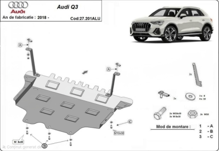 Scut motor Audi Q3 - Scut-Motor-Cutie-Viteze-Radiator-Aluminiu-3mm-Audi-Q3-2018-2025-Karmaster-27.201ALU