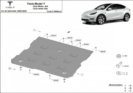 Scut motor Tesla Y - Scut aluminiu motor fata Tesla Model Y AWD 2020-2023