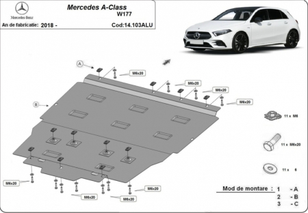 Scut motor Mercedes A-Class - Scut Aluminiu 3mm Motor, Cutie și Radiator Mercedes A-Class W177 (2018+)