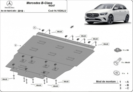 Scut motor Mercedes B-Class - Scut Aluminiu 3mm Motor, Cutie și Radiator Mercedes B-Class W247 (2018+)