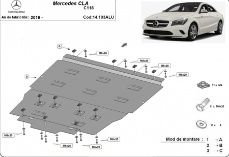 Scut motor Mercedes CLA - Scut Aluminiu 3mm Motor, Cutie și Radiator Mercedes CLA C118 (2019+)
