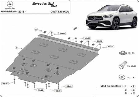 Scut motor Mercedes GLA - Scut Aluminiu 3mm Motor, Cutie și Radiator Mercedes GLA H247 (2018+)