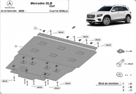 Scut motor Mercedes GLB - Scut Aluminiu 3mm Motor, Cutie și Radiator Mercedes GLB (2020+)