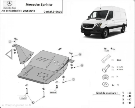 Scut motor Mercedes Sprinter - Scut motor si cutie viteze aluminiu 3mm Karmaster compatibil Mercedes Sprinter 2x4 2006-2018 usor