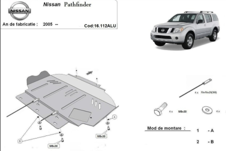 Scut motor Nissan Pathfinder - Scut motor aluminiu Nissan Pathfinder 2005-2015 Karmaster, grosime 4mm, greutate 5kg, cod 16.112-ALU