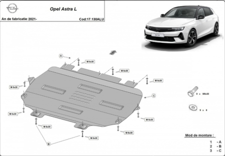 Scut motor Opel Astra - Scut Aluminiu 3mm Motor, Cutie, Radiator și Bară Opel Astra L (2021+)