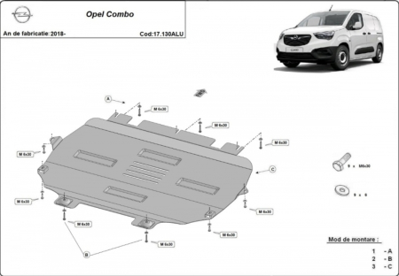 Scut motor Opel Combo - Scut Aluminiu 3mm Motor, Cutie, Radiator și Bară Opel Combo (2018+)